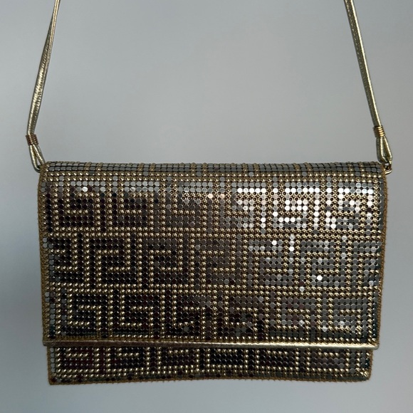 Whiting and Davis Vintage Gold and Silver Sequin Greek Lock and Key Clutch Bag - Picture 1 of 8